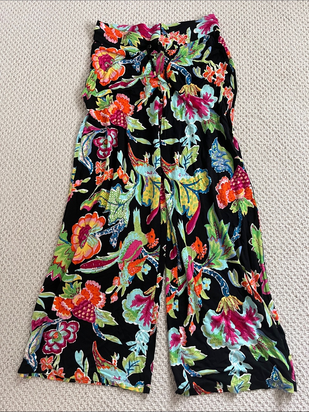 Ralph Lauren Black Wide-Leg Floral Pants with Bright Multicolor Print S NWT